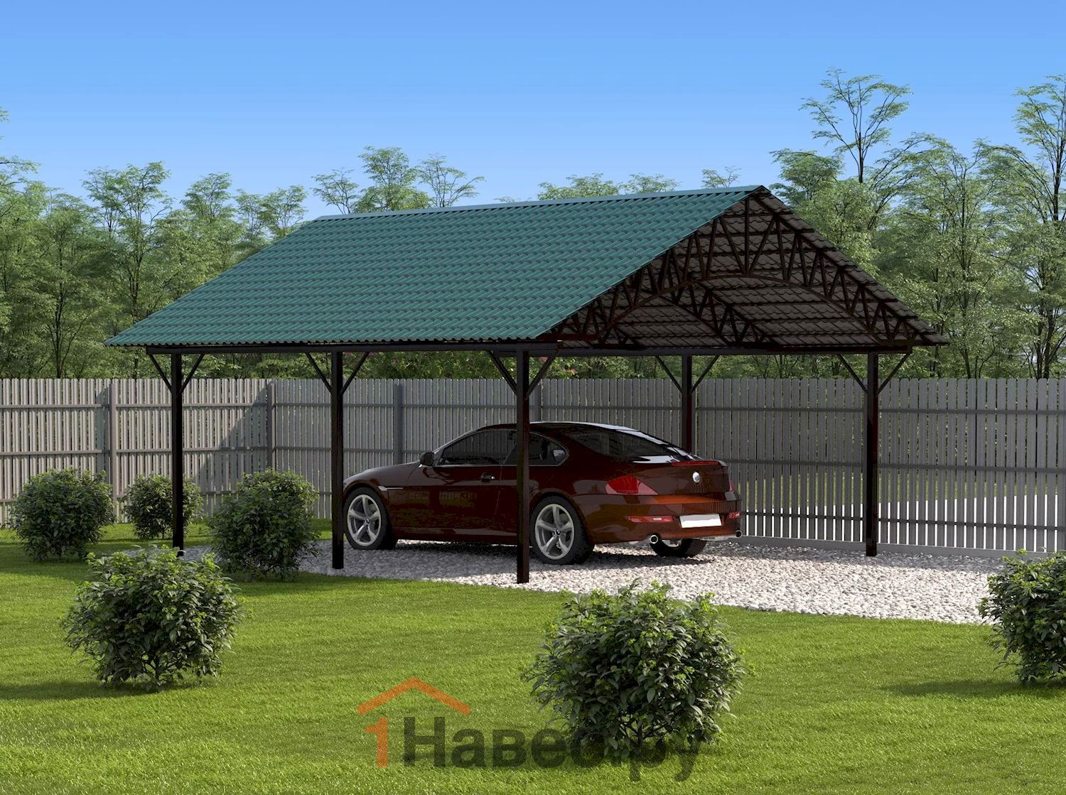 Двускатный навес из металлочерепицы